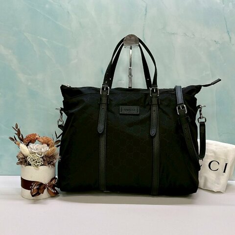 GUCCI 尼龍經典雙G印花托特包