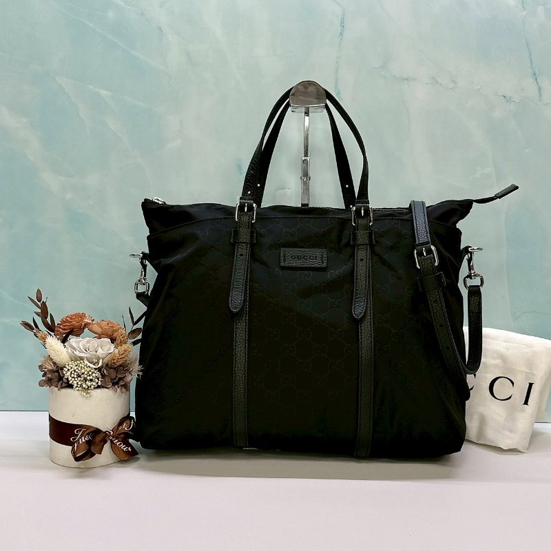 GUCCI 尼龍經典雙G印花托特包-0