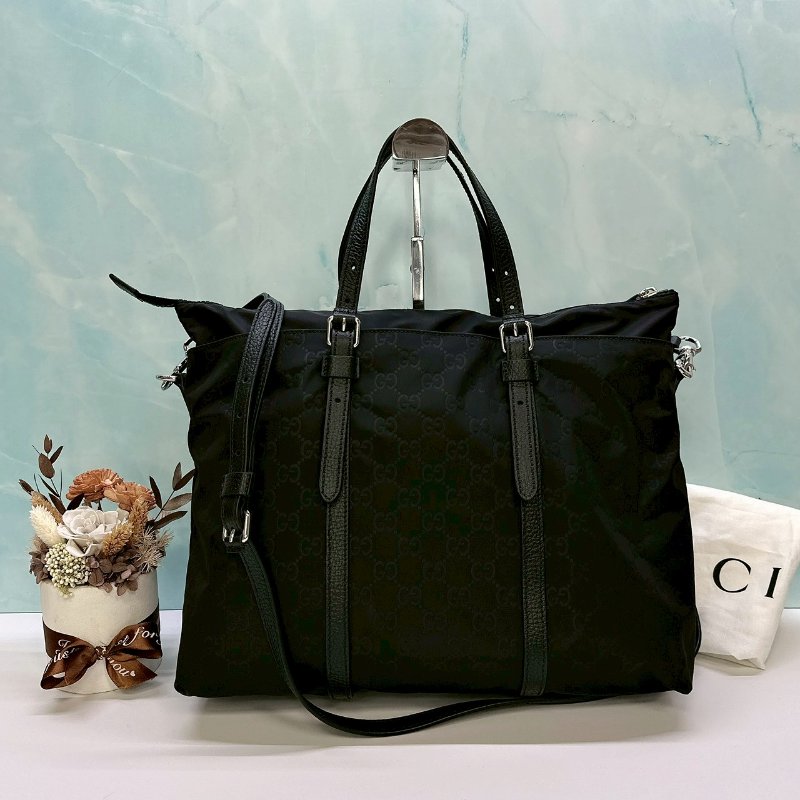 GUCCI 尼龍經典雙G印花托特包-1