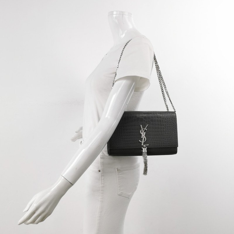 Saint Laurent Kate凱特包中型牛皮鱷魚紋YSL標誌肩背包-1
