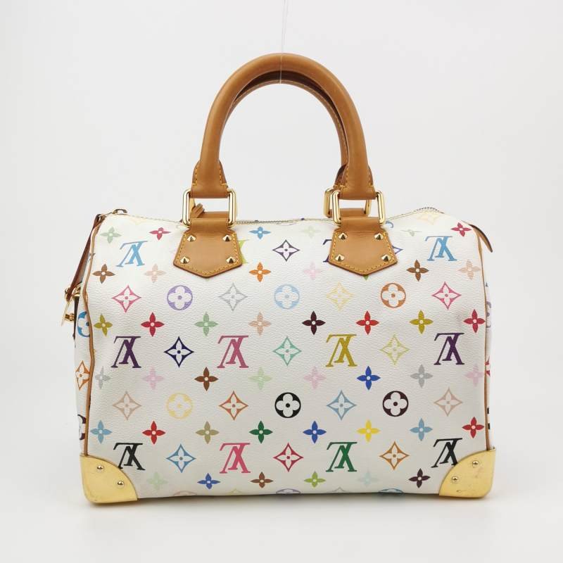 Louis Vuitton (LV) Speedy30植鞣革白三彩波士顿包手提包-4