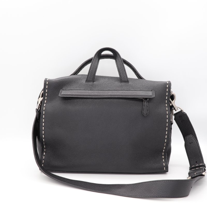 （限量款♥️手縫系列）Fendi 芬迪 黑色牛皮 大型 郵差包 箱型手提 電腦 公文包-2