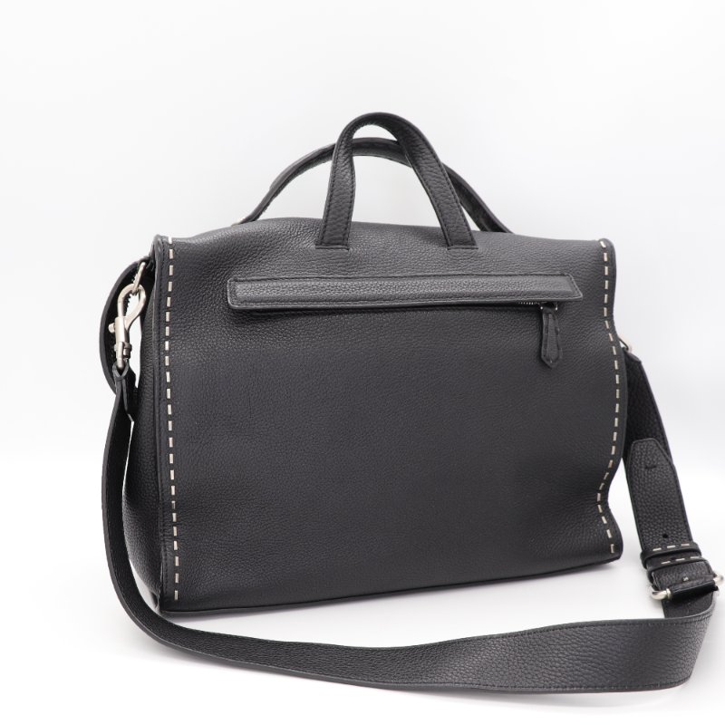 （限量款♥️手縫系列）Fendi 芬迪 黑色牛皮 大型 郵差包 箱型手提 電腦 公文包-3