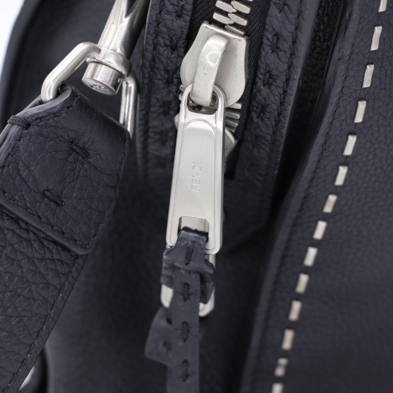 （限量款♥️手縫系列）Fendi 芬迪 黑色牛皮 大型 郵差包 箱型手提 電腦 公文包-6