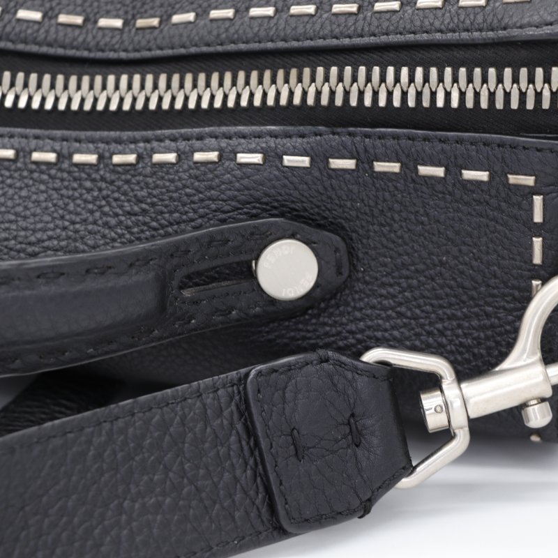 （限量款♥️手縫系列）Fendi 芬迪 黑色牛皮 大型 郵差包 箱型手提 電腦 公文包-7