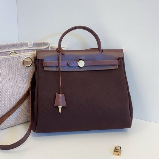 Hermes愛馬仕Herbag31肩背包 稀有棕色皮配金扣-6