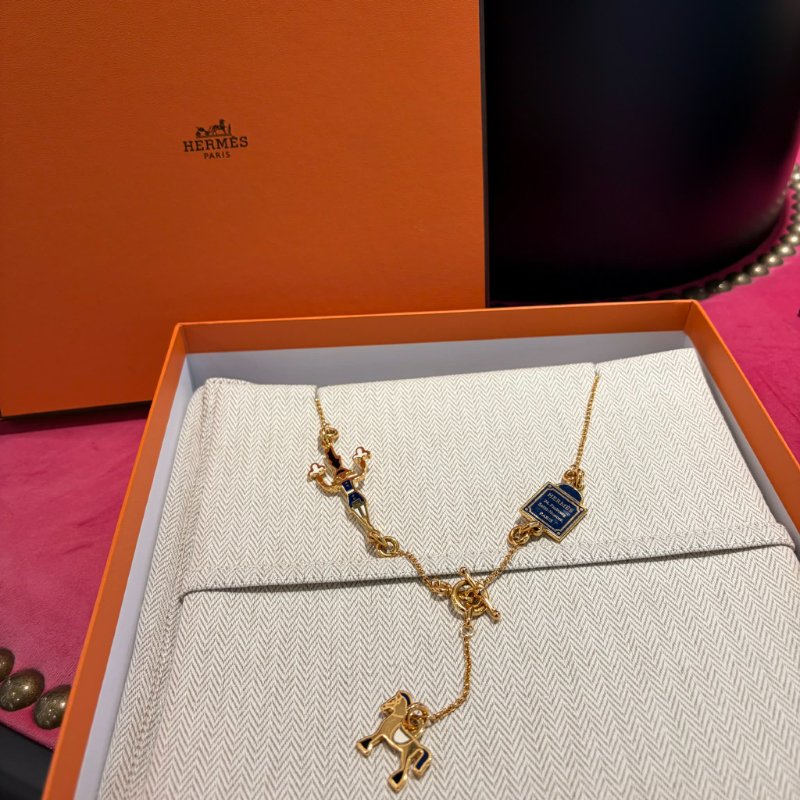 HEMRES Chevai 藍色琺瑯馬術系列項鍊*金色-0