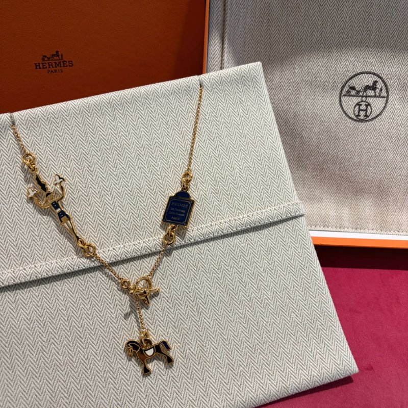 HEMRES Chevai 藍色琺瑯馬術系列項鍊*金色-1