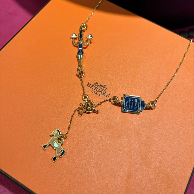 HEMRES Chevai 藍色琺瑯馬術系列項鍊*金色-2