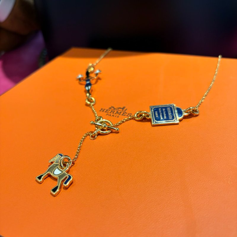 HEMRES Chevai 藍色琺瑯馬術系列項鍊*金色-3