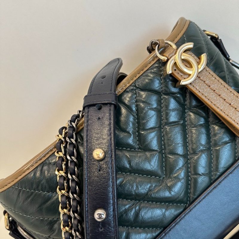 香奈兒/Chanel Gabrielle V紋三色拼色 小號鏈條肩背包-10