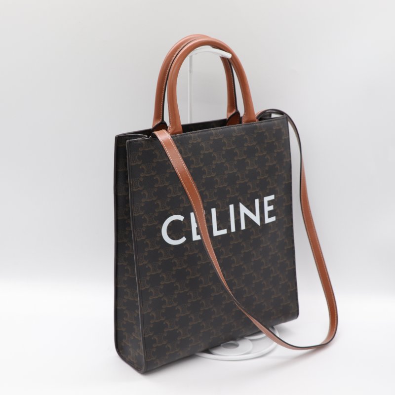 （可以放 A4 紙♥️）Celine 思琳 棕色 Triomphe帆布 Cabas 老花 琴譜包 Vertical Cabas 兩用包-3