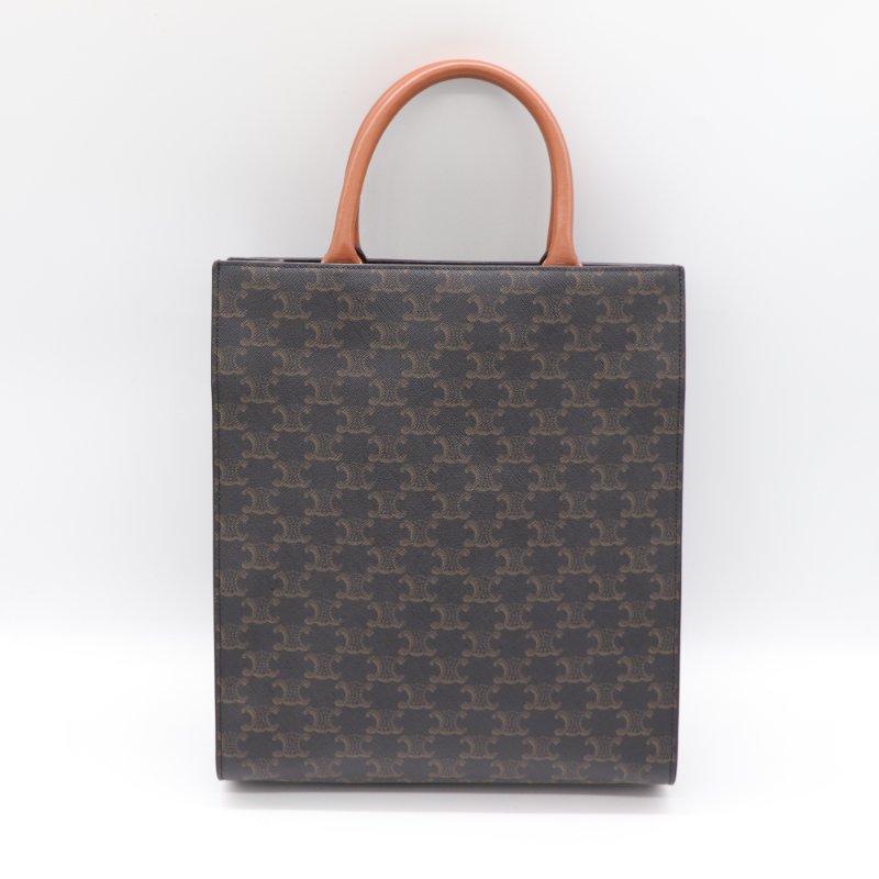 （可以放 A4 紙♥️）Celine 思琳 棕色 Triomphe帆布 Cabas 老花 琴譜包 Vertical Cabas 兩用包-5