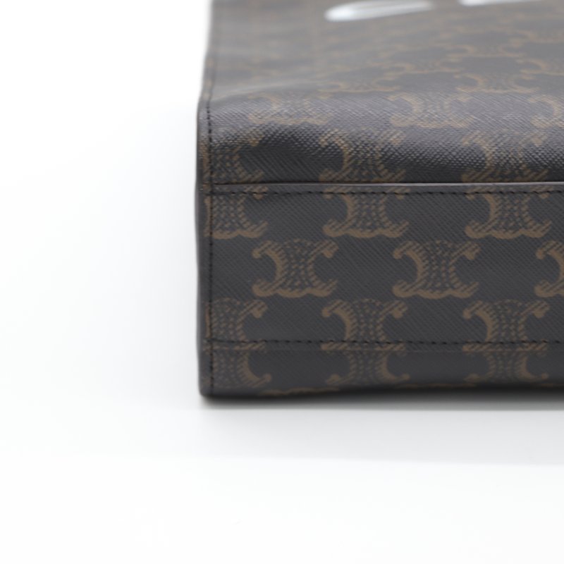 （可以放 A4 紙♥️）Celine 思琳 棕色 Triomphe帆布 Cabas 老花 琴譜包 Vertical Cabas 兩用包-9