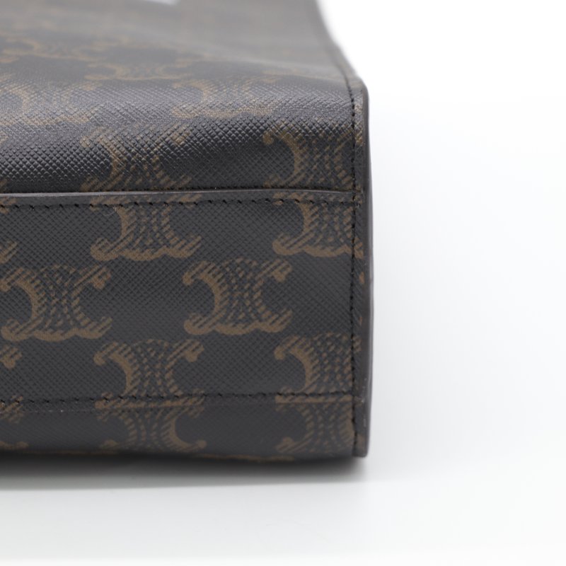 （可以放 A4 紙♥️）Celine 思琳 棕色 Triomphe帆布 Cabas 老花 琴譜包 Vertical Cabas 兩用包-10