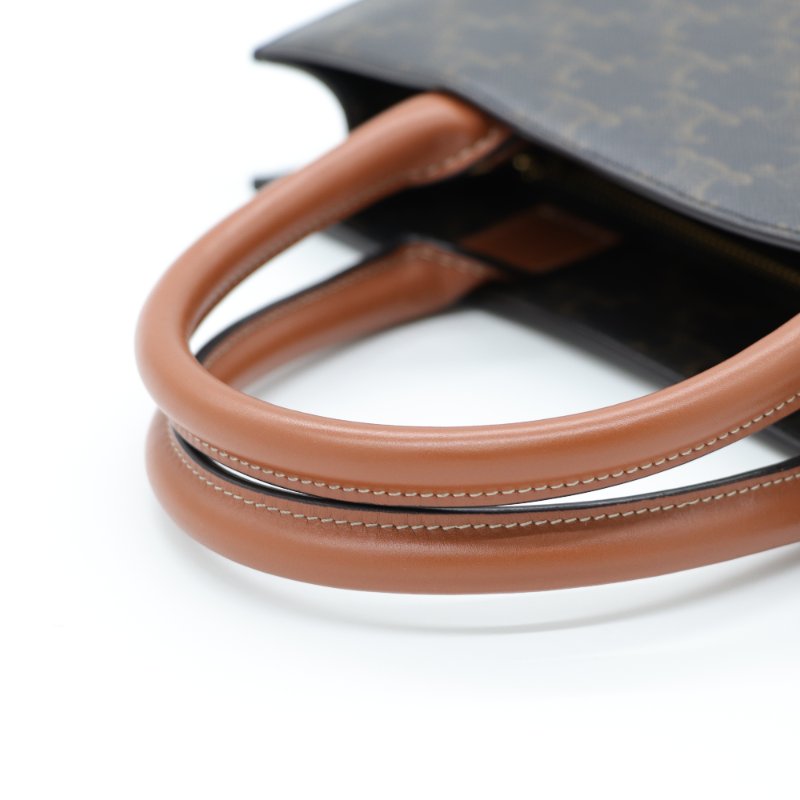 （可以放 A4 紙♥️）Celine 思琳 棕色 Triomphe帆布 Cabas 老花 琴譜包 Vertical Cabas 兩用包-11