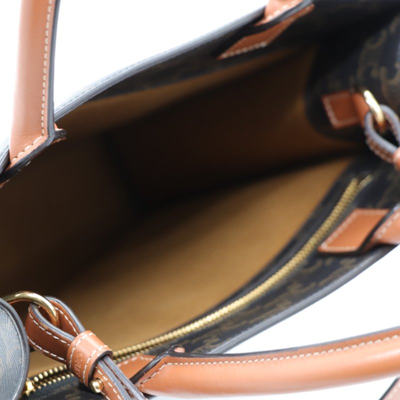 （可以放 A4 紙♥️）Celine 思琳 棕色 Triomphe帆布 Cabas 老花 琴譜包 Vertical Cabas 兩用包-12