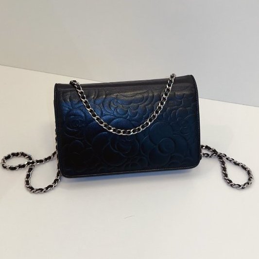 香奈兒/Chanel 黑銀山茶花WOC鏈條肩背斜背包-1