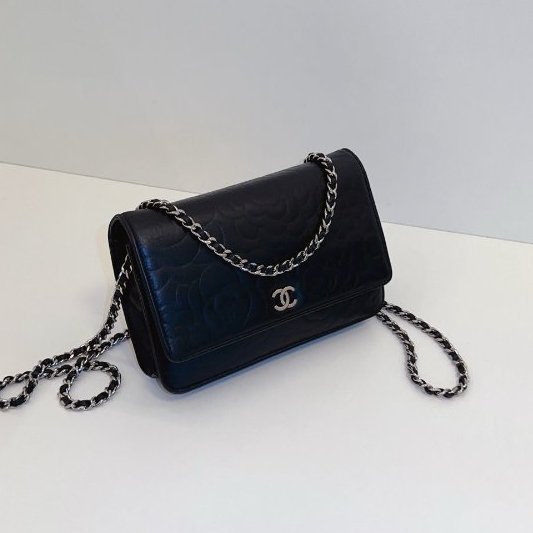 香奈兒/Chanel 黑銀山茶花WOC鏈條肩背斜背包-2