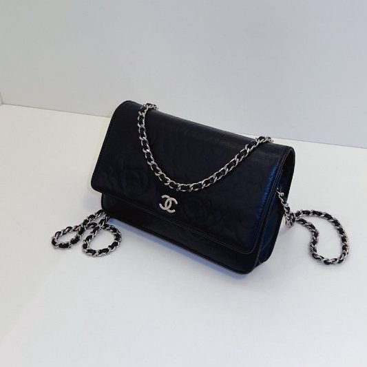 香奈兒/Chanel 黑銀山茶花WOC鏈條肩背斜背包-3