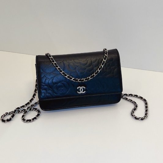 香奈兒/Chanel 黑銀山茶花WOC鏈條肩背斜背包-6