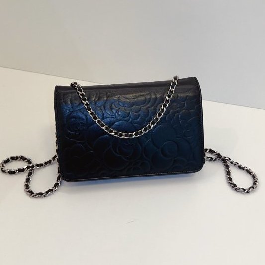 香奈兒/Chanel 黑銀山茶花WOC鏈條肩背斜背包-7