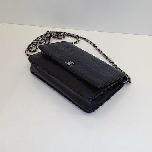 香奈兒/Chanel 黑銀山茶花WOC鏈條肩背斜背包-9