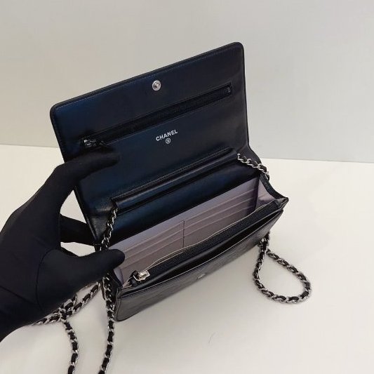 香奈兒/Chanel 黑銀山茶花WOC鏈條肩背斜背包-10