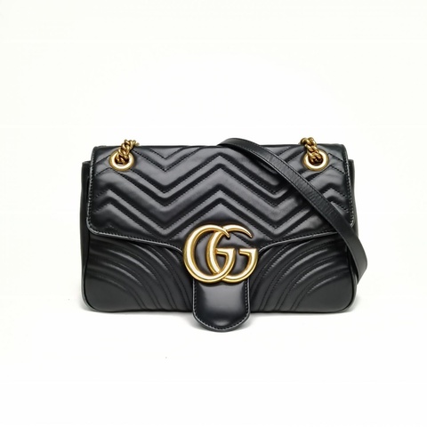 GUCCI GGMarmont肩背包中號31黑色牛皮金扣