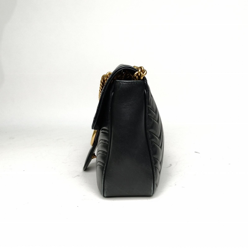 GUCCI GGMarmont肩背包中號31黑色牛皮金扣-1