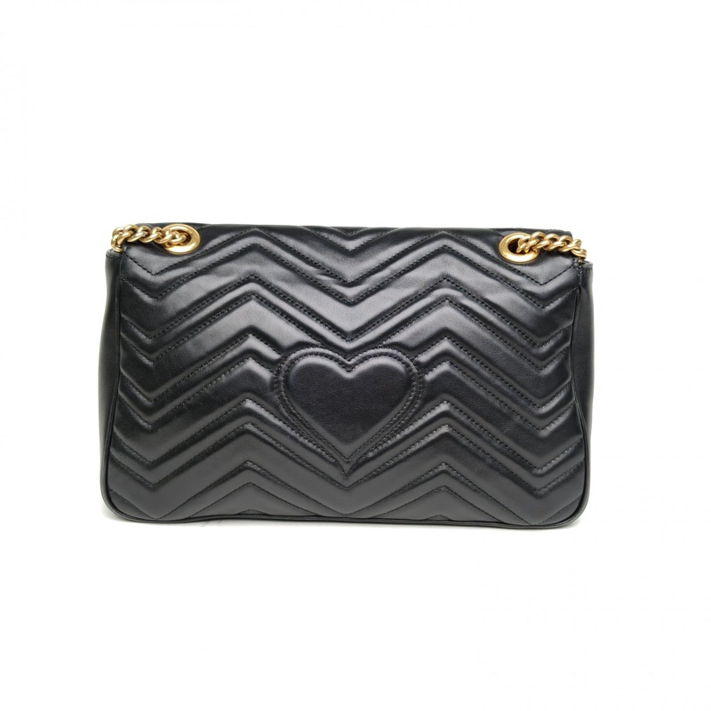 GUCCI GGMarmont肩背包中號31黑色牛皮金扣-2