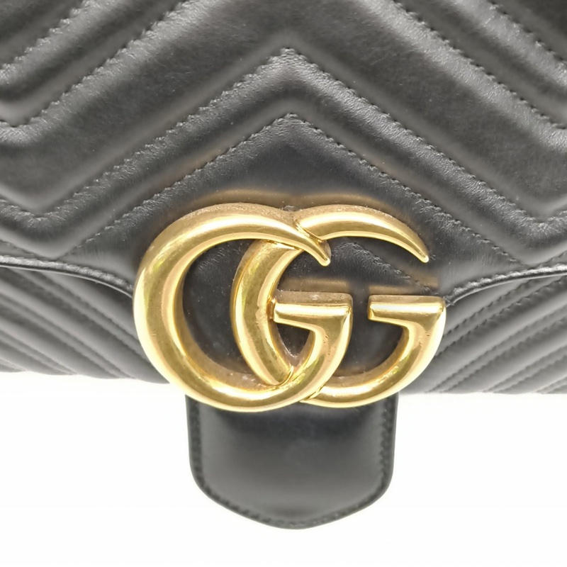 GUCCI GGMarmont肩背包中號31黑色牛皮金扣-4