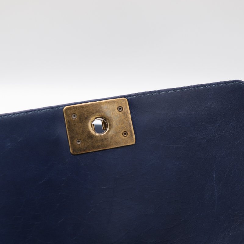 （配件超級齊全♥️）Chanel 香奈兒 LeBoy 中型 25cm 牛蠟皮 復古藍 做舊金釦 鏈條包 斜背包 17 開-15