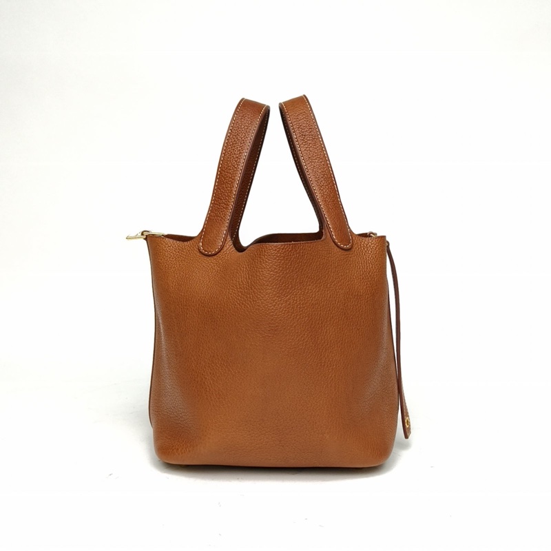 HERMES Picotin菜籃子1834黃褐色馬鞍皮W刻金扣-1