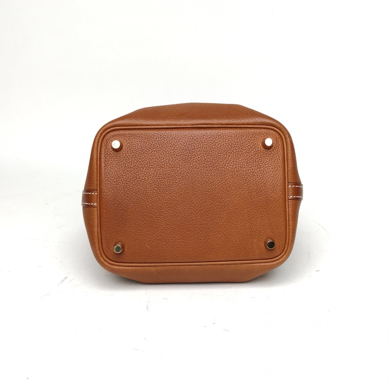 HERMES Picotin菜籃子1834黃褐色馬鞍皮W刻金扣-3