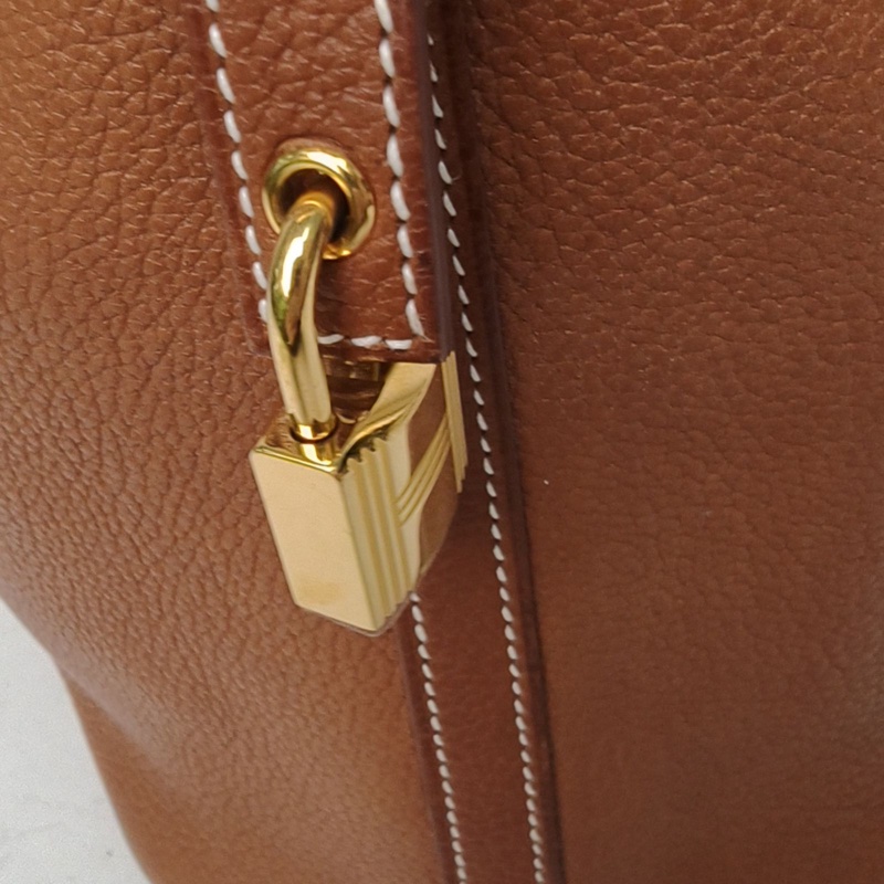 HERMES Picotin菜籃子1834黃褐色馬鞍皮W刻金扣-4