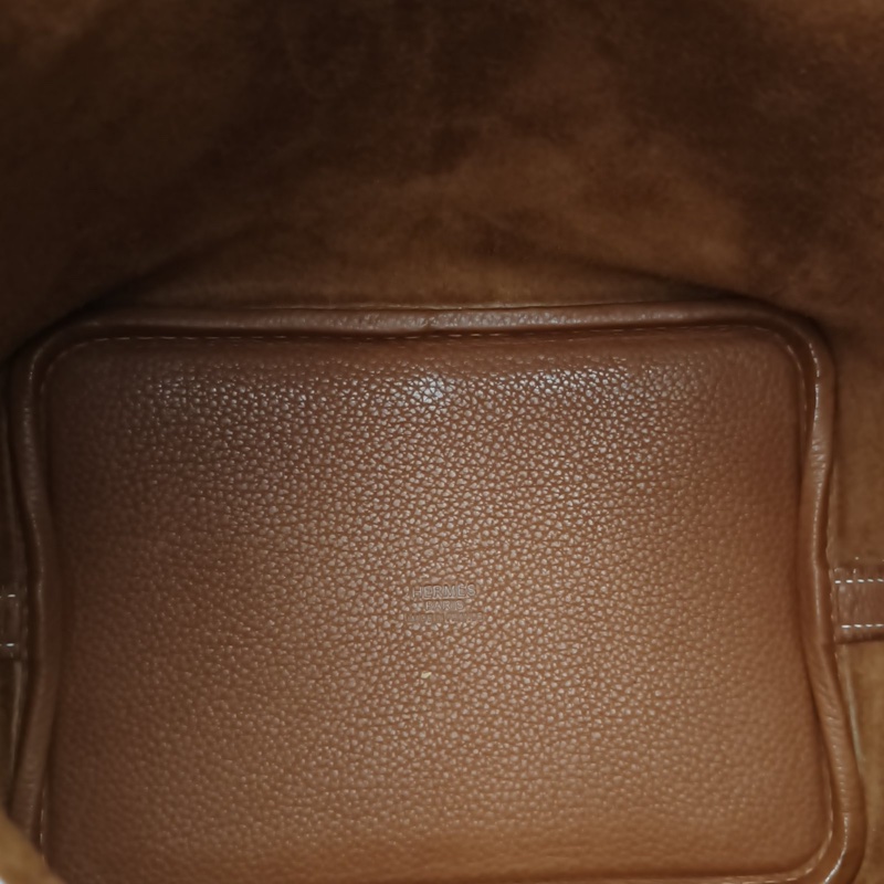 HERMES Picotin菜籃子1834黃褐色馬鞍皮W刻金扣-5