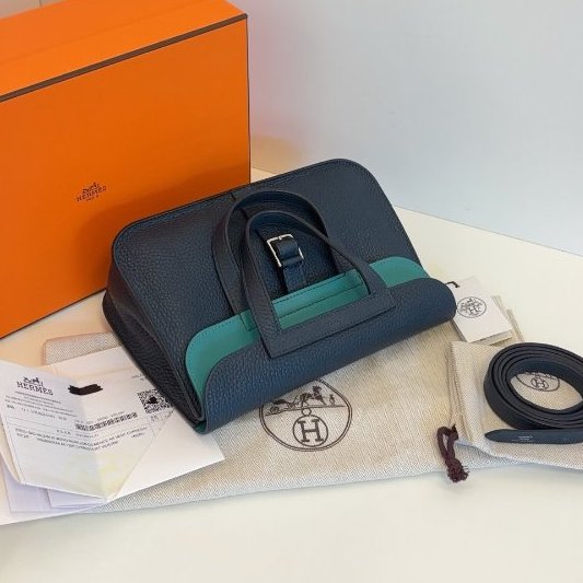 閒置新 Hermes愛馬仕 Halzan25馬蹄郵差包 鬆柏綠拼薄荷綠 TC皮銀扣-4
