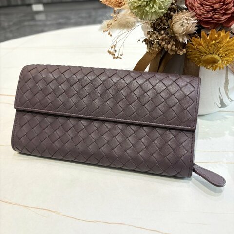 *SHIHNA名牌精品* BOTTEGA VENETA 藕紫羊皮編織長夾