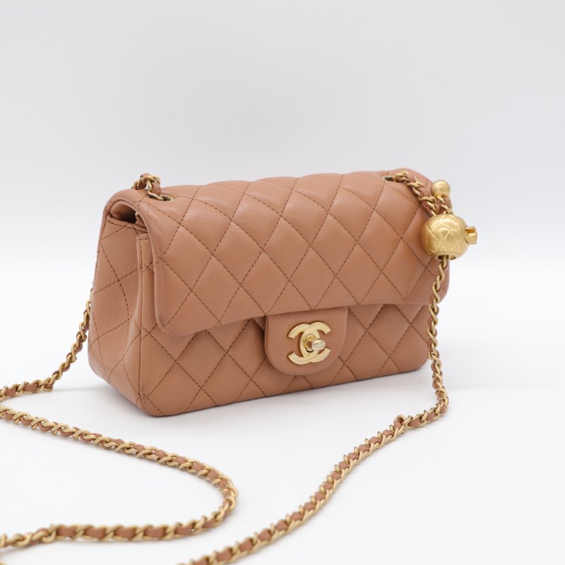 全網最低（限時特價♥️金球 CF）Chanel 香奈兒 Classic Flap CF 20cm 金球 CF 奶茶色 牛皮 金釦 鏈條包 斜背包-5