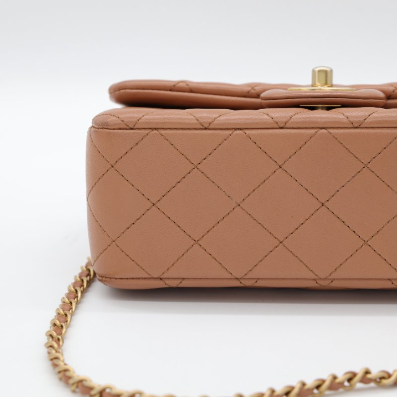 全網最低（限時特價♥️金球 CF）Chanel 香奈兒 Classic Flap CF 20cm 金球 CF 奶茶色 牛皮 金釦 鏈條包 斜背包-8