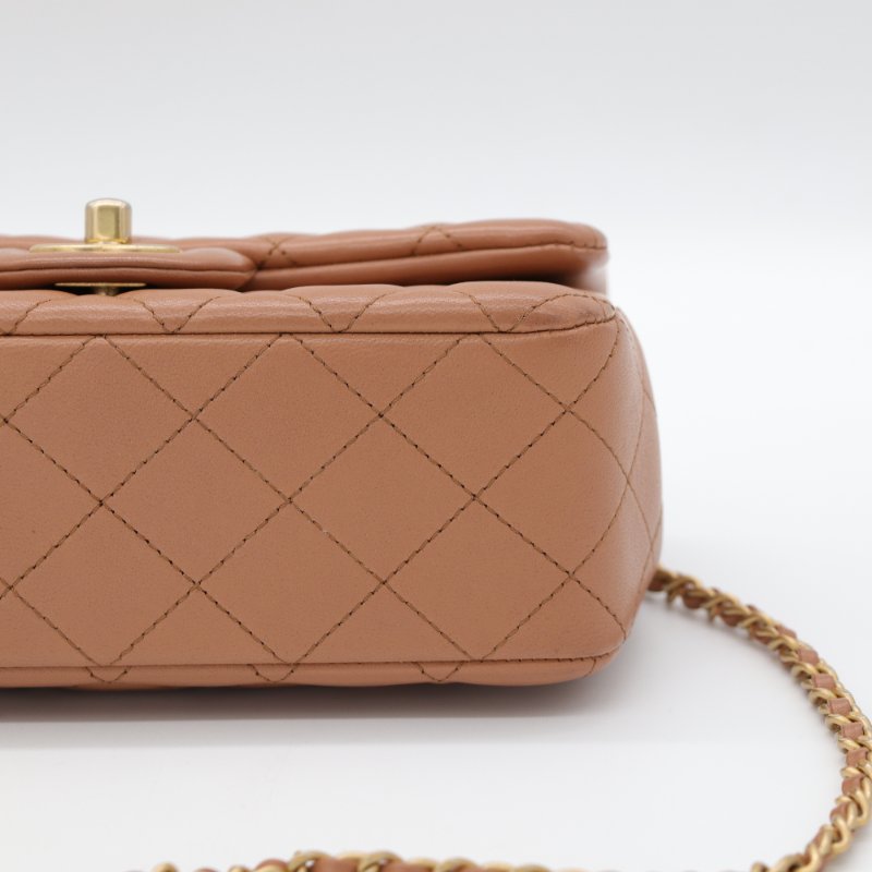 全網最低（限時特價♥️金球 CF）Chanel 香奈兒 Classic Flap CF 20cm 金球 CF 奶茶色 牛皮 金釦 鏈條包 斜背包-9
