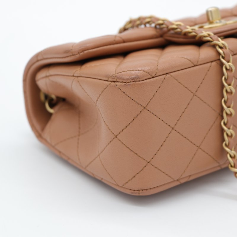 全網最低（限時特價♥️金球 CF）Chanel 香奈兒 Classic Flap CF 20cm 金球 CF 奶茶色 牛皮 金釦 鏈條包 斜背包-12