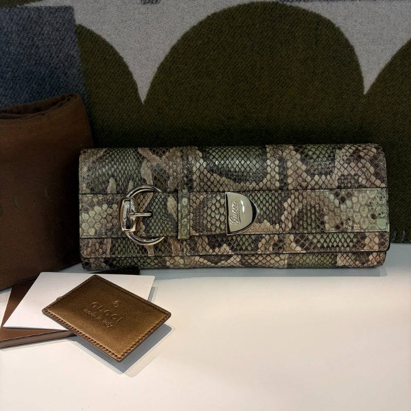 GUCCI 蟒蛇皮馬銜釦頭手拿包-0