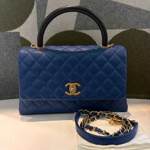 CHANEL 蜥蜴皮手把COCO Handle 28 藍