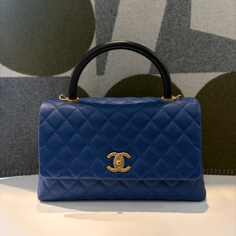CHANEL 蜥蜴皮手把COCO Handle 28 藍-1