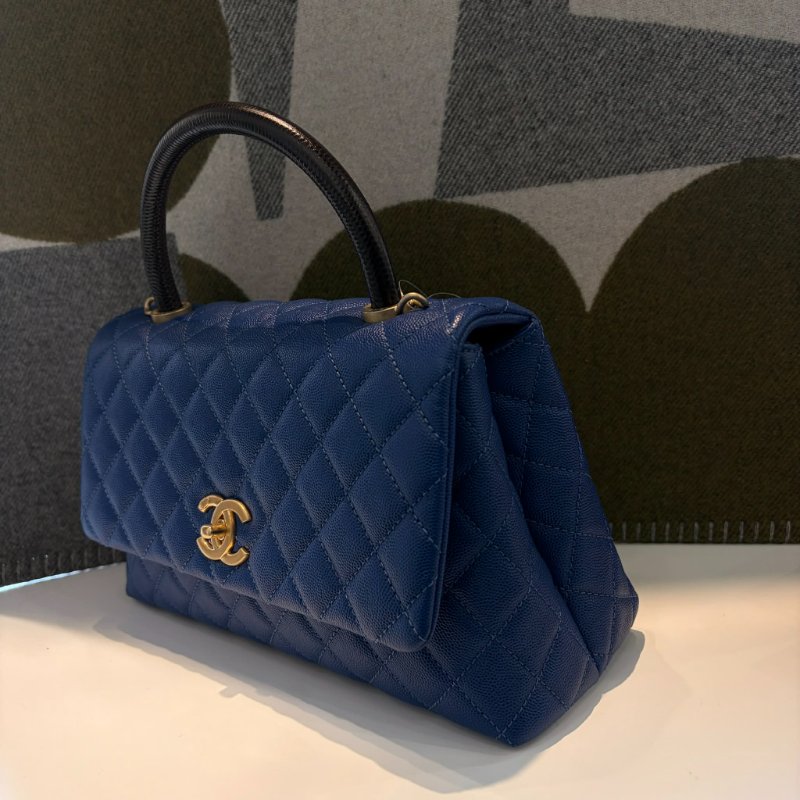 CHANEL 蜥蜴皮手把COCO Handle 28 藍-3
