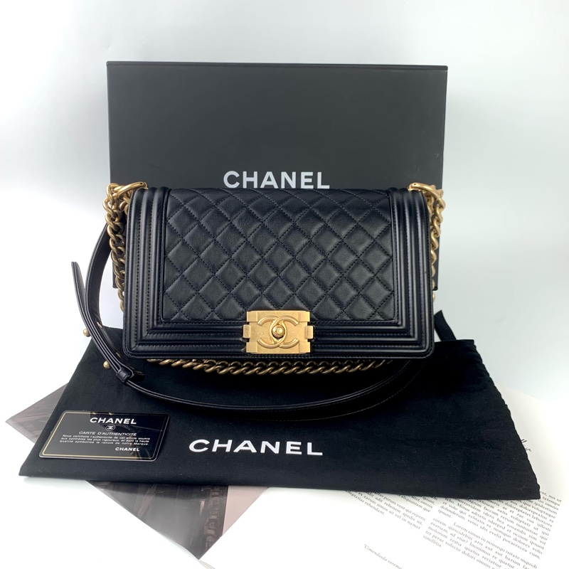 Chanel boy25牛皮黑金-0