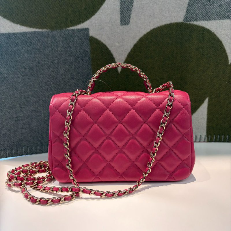 CAHNEL 水鑽手把造型COCO鏈包 粉色-1