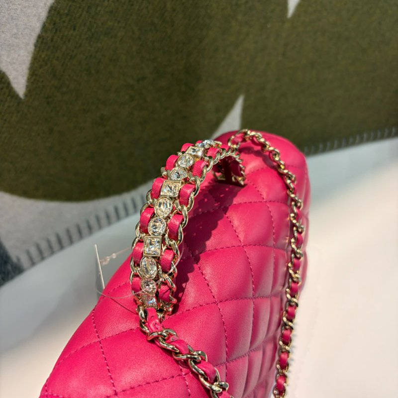 CAHNEL 水鑽手把造型COCO鏈包 粉色-6